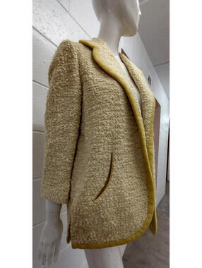 Lilli Ann Knit Open Jacket London Yellow Mustard Poodle Wool Mid Century Boxy M